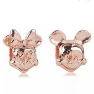 2 Rose Gold Mickey Mouse & Minnie Mouse Portraits Charm Set